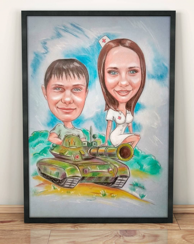 Шарж по фото сухой пастелью
