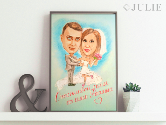 Шарж по фото сухой пастелью