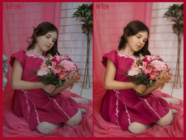Ретушь девочки в розовом платье