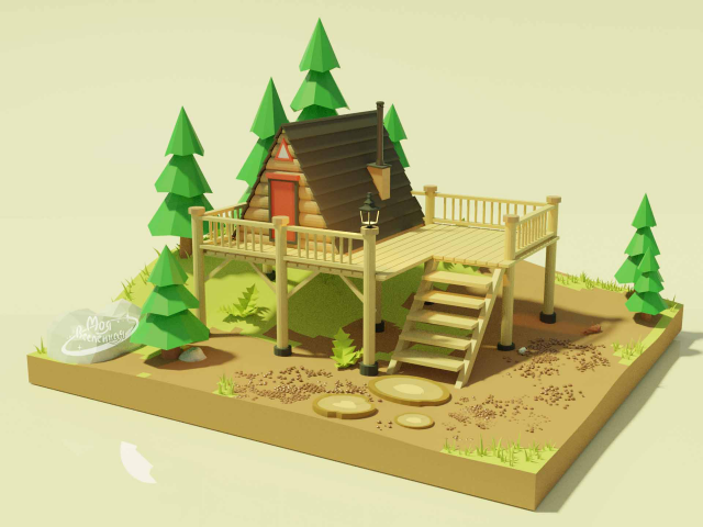 Домик в лесу_Blender_lowpoly