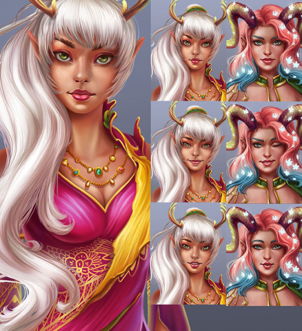 "Зум" персонажа с примерами эмоций