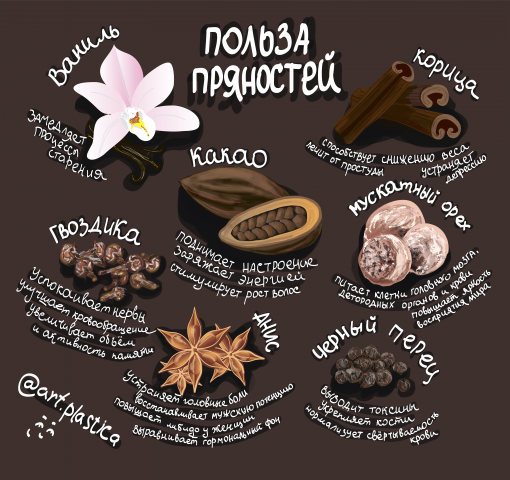 Серия иллюстраций о "Пользе специй и пряностей"