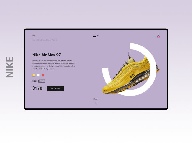 Web-design page for product Nike. Веб-дизайн