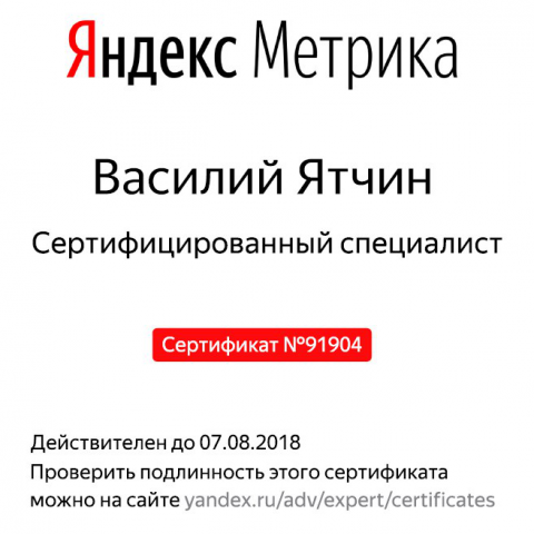Сертификат Яндекс.Метрика