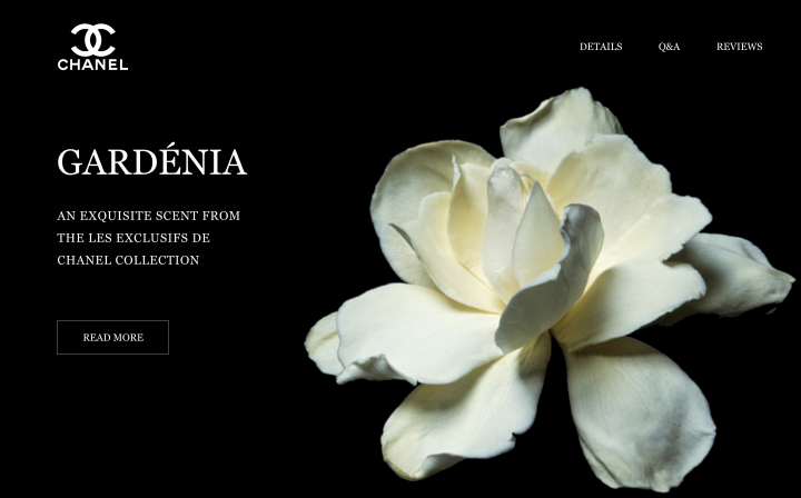 Концепция промо-страницы аромата Chanel Gardenia