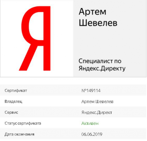 Сертификат Яндекс.Директ