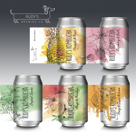 Этикетки комбучи для "RUDY'S KOMBUCHA" (Латвия, Рига, Адажи)