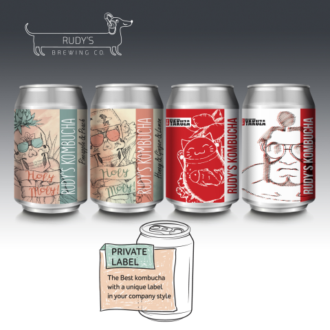 Этикетки комбучи для "RUDY'S KOMBUCHA" (Латвия, Рига, Адажи)