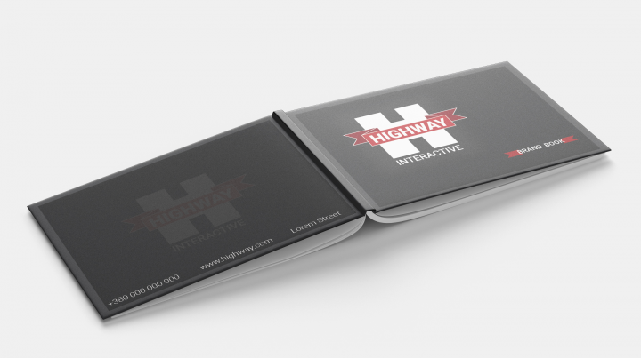 Обложка брендбука вымышленной компании "HIGHWAY INTERACTIVE"