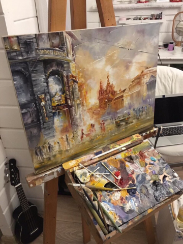 Картина маслом. Городской пейзаж