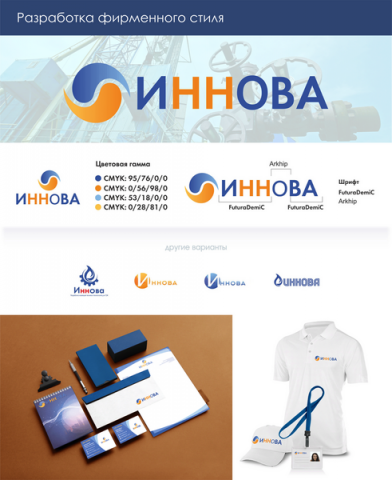 Логотип и фирменный стиль для компании "Иннова"