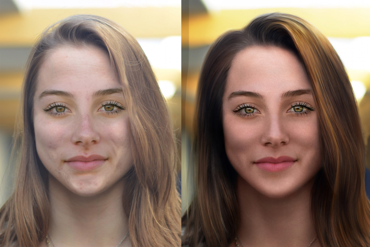 ретушь женского портрета + устранение дефектов изображения