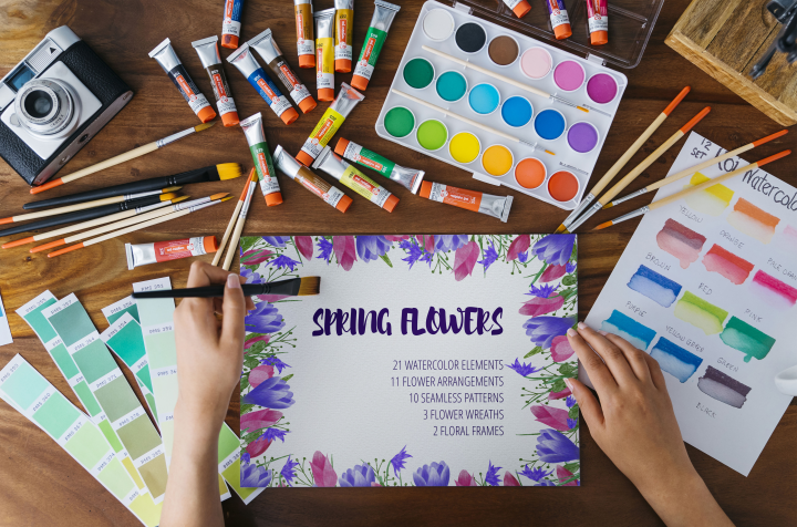 Watercolour Spring Flowers Set