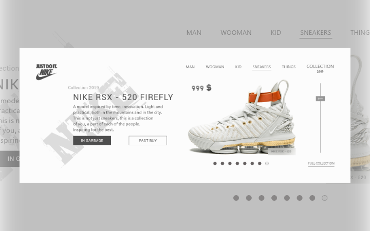 Концепт дизайн сайта кроссовок фирмы NIKE