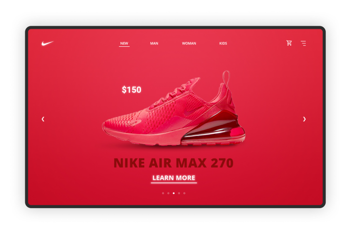 Концепт главного экрана промо страницы Nike