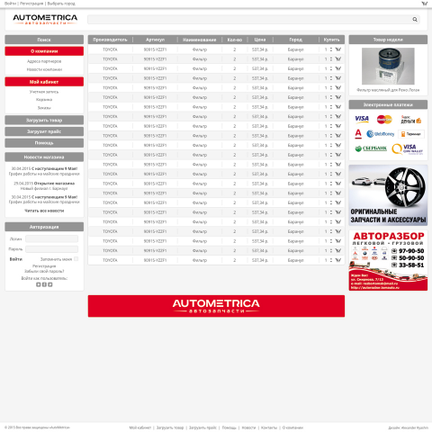 Сервис-агрегатор по продаже автозапчастей Автометрика