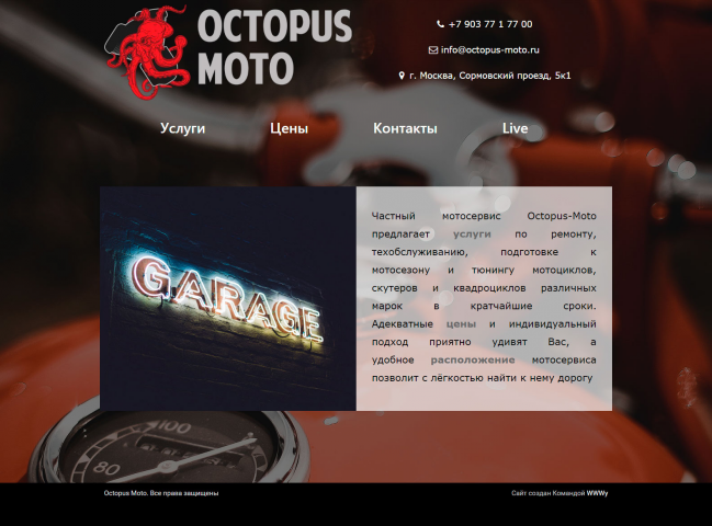 Сайт для мотосервиса Octopus Moto