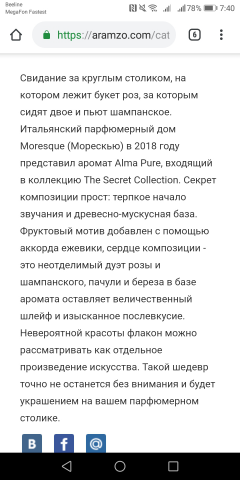 Описание парфюмерной продукции на сайте Aramzo