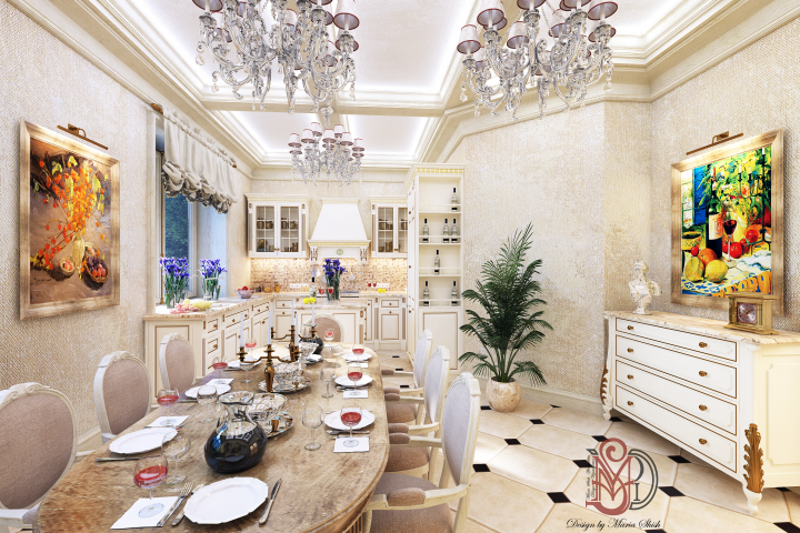 Кухня-столовая в классическом стиле. Вид 2