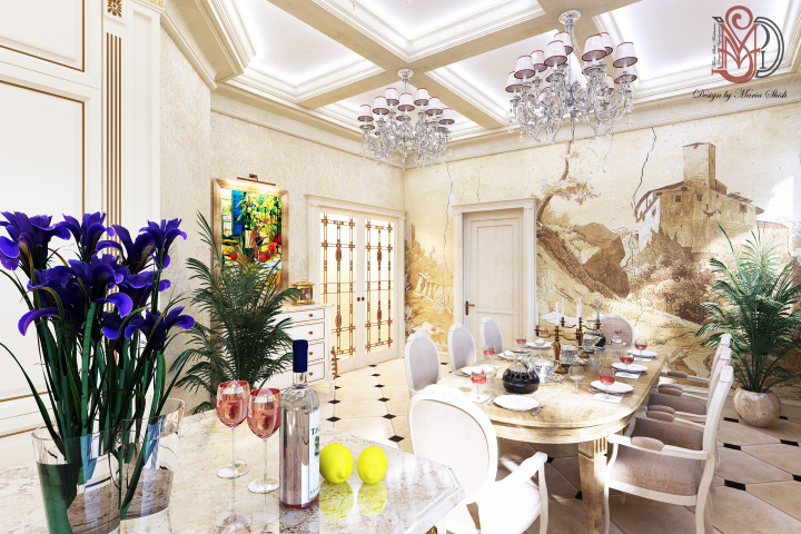 Кухня-столовая в классическом стиле. Вид 4