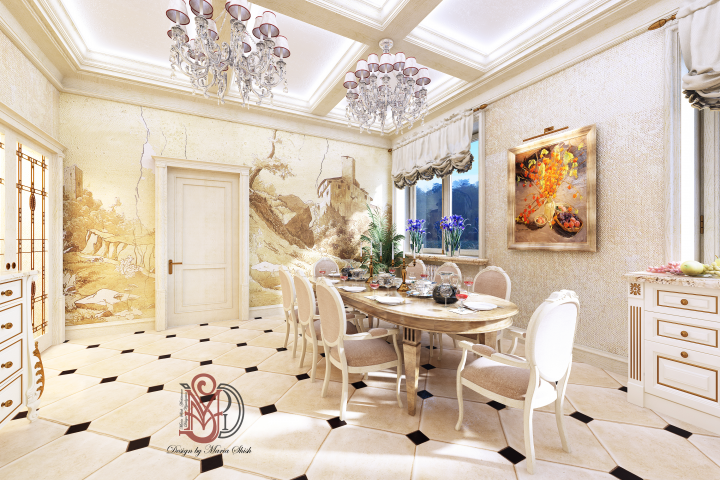 Кухня-столовая в классическом стиле. Вид 5