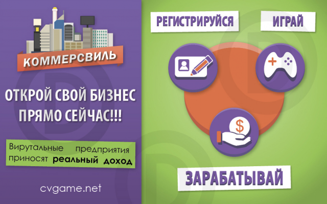 Реклама в соц сетях игрового проекта "Коммерсвиль"