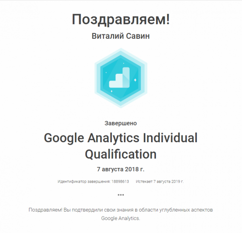 Сертификат Google Analitics