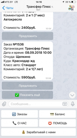 Бот Такси Telegram