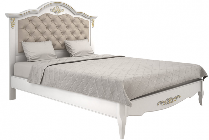 Кровать двухспальная белая эмаль золотая патина