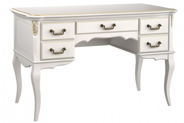 Рабочий стол 5 ящиков белая эмаль золотая патина