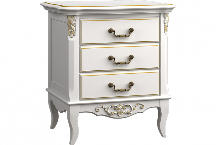 Прикроватная тумба 3 ящика белая золотая патина