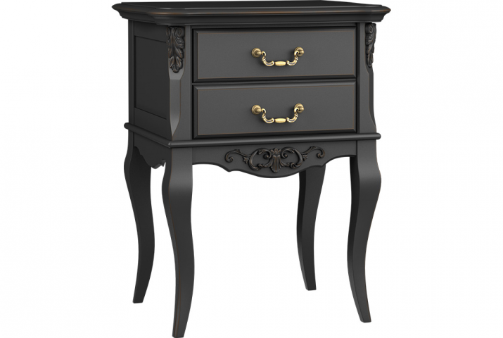 Прикроватная тумба 2 ящика черная эмаль протирка