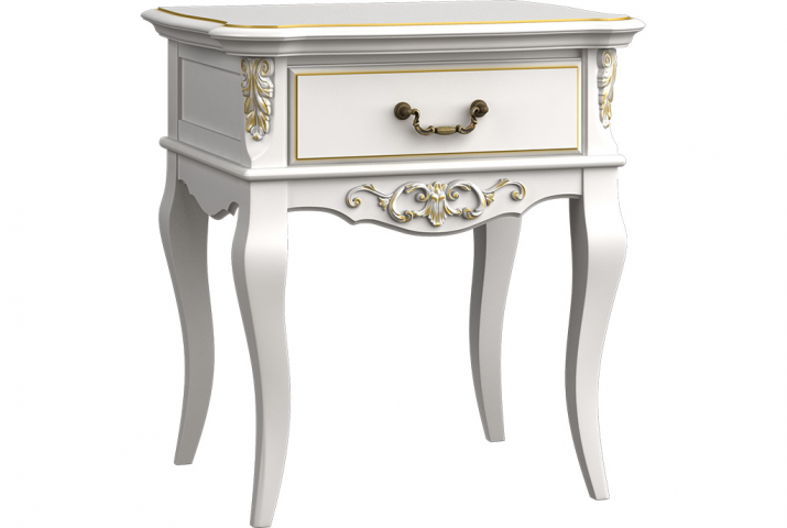 Прикроватная тумба 1 ящик белая эмаль золотая патина