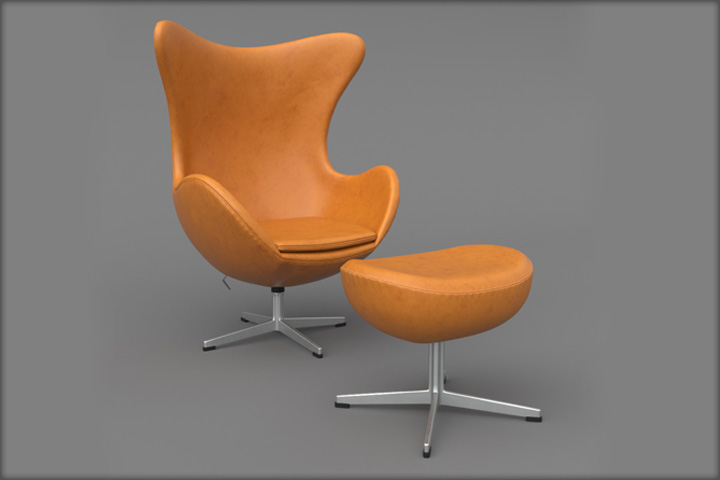 3D модель Leather Egg Chair Ottoman Arne Jacobsen