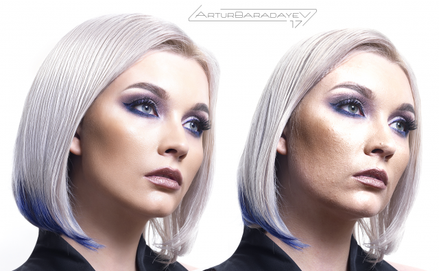 Ретушь не очень гладкой кожи и добавление волос