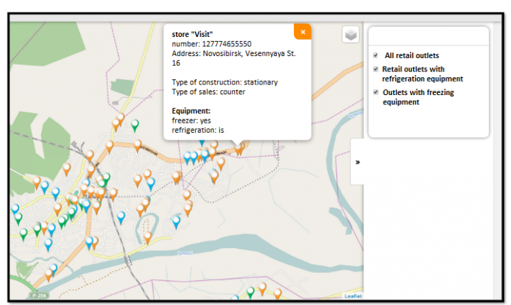 Визуализация базы данных продуктовых магазинов в Нск.
