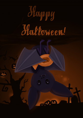 Открытка с летучей мышью