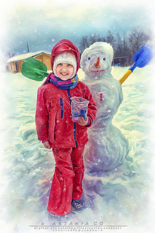 Иллюстрация "Волшебный снег детства". Digital painting