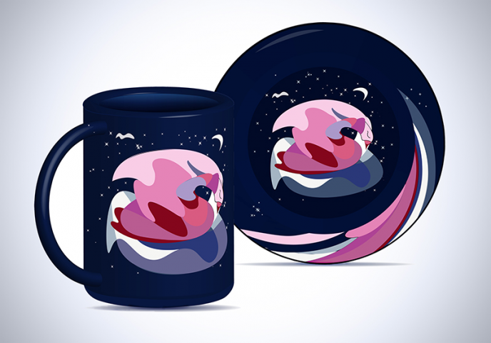 plate and cup with an abstract swan