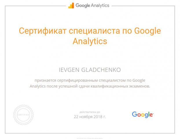 Сертификат  Google Analytics