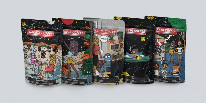 Разработка яркой упаковки "Raketa Coffee"