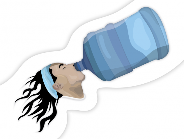 A man drinks water from big bottle