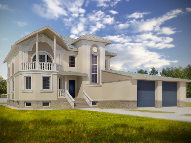 Дизайн коттеджа. (AutoCAD architecture, 3ds max, Photoshop)