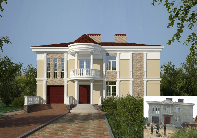 Дизайн коттеджа. (AutoCAD architecture, 3ds max, Photoshop)