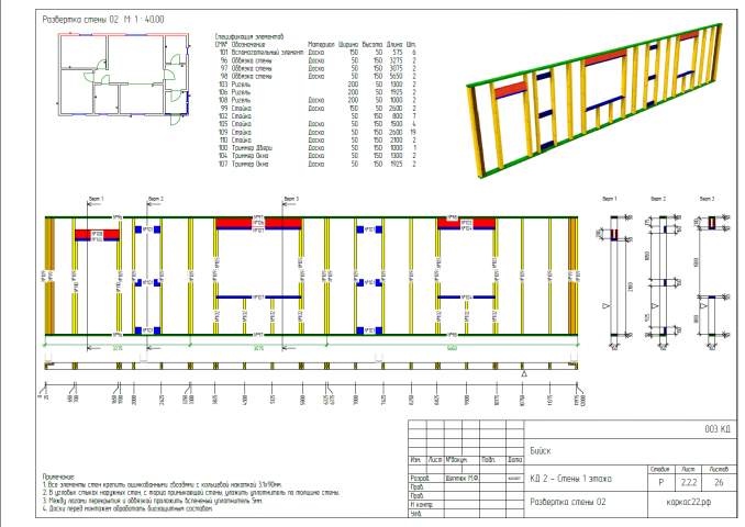 Развертка стены каркасного дома