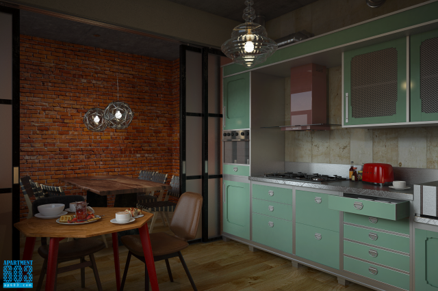 3d визуализация квартиры в стиле loft