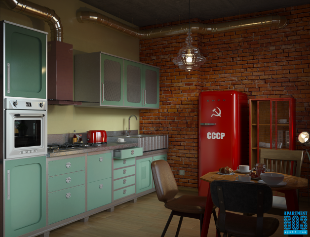 3d визуализация квартиры в стиле loft
