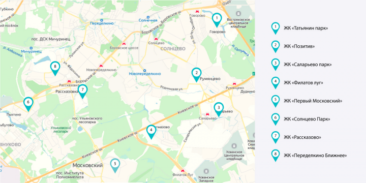 Карта Новостроек Новой Москвы