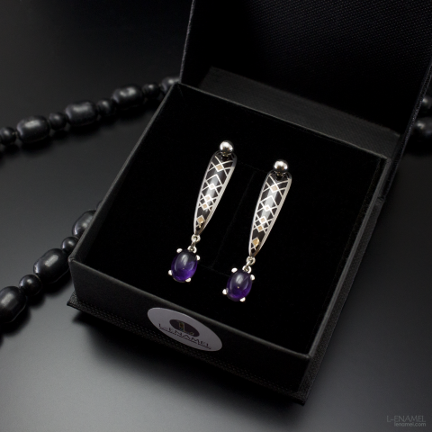 Серьги. Горячая эмаль. Серебро. Аметисты