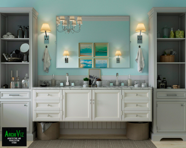 INTERIOR DESIGN OF A BATHROOM IN NEOCLASSIC